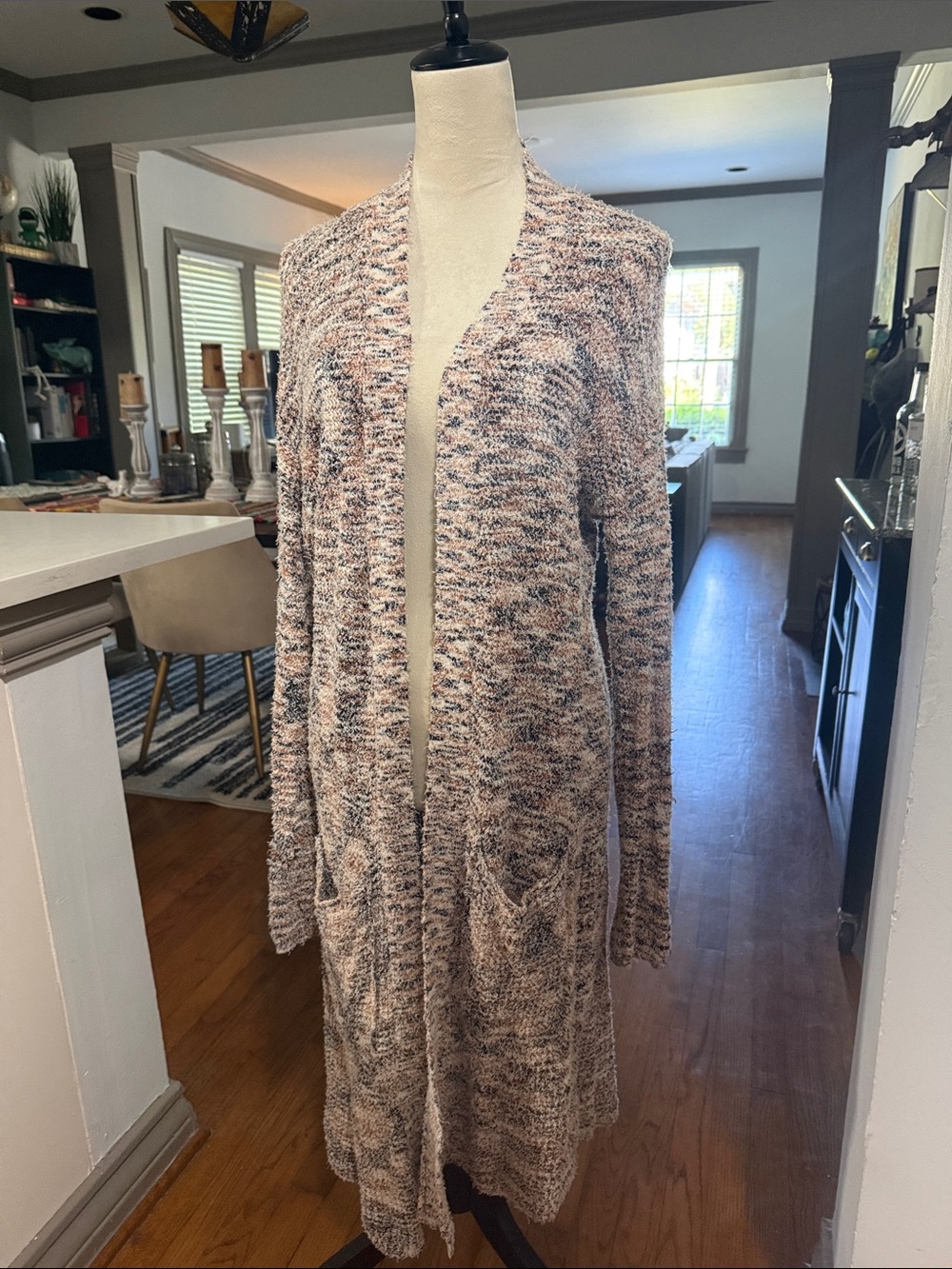 Pilcro Multi colored, textured Open-Front Long Cardigan